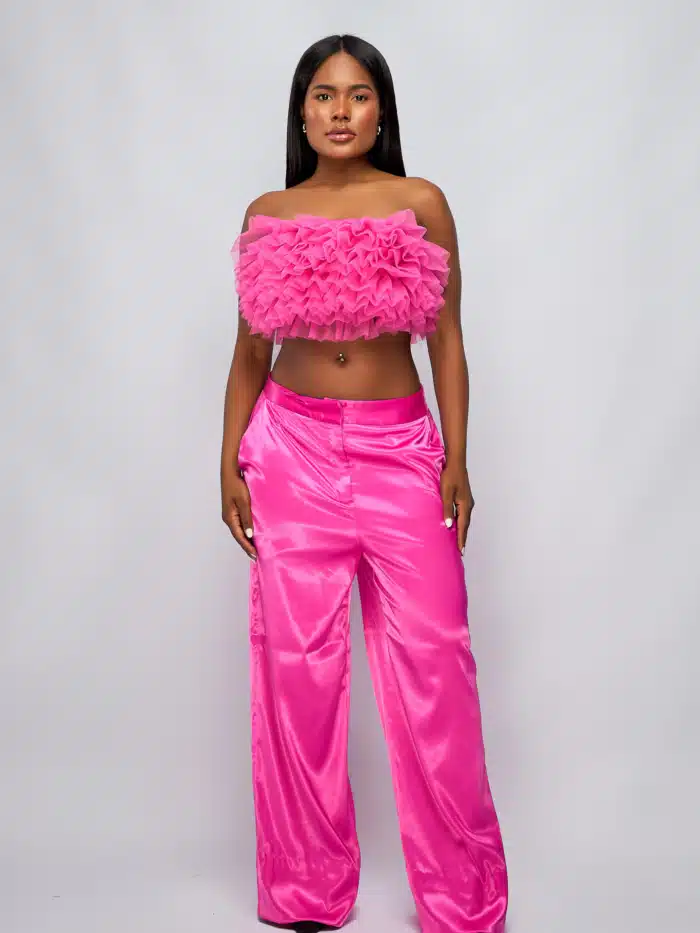 FUCSIA SATIN FN PANT SET