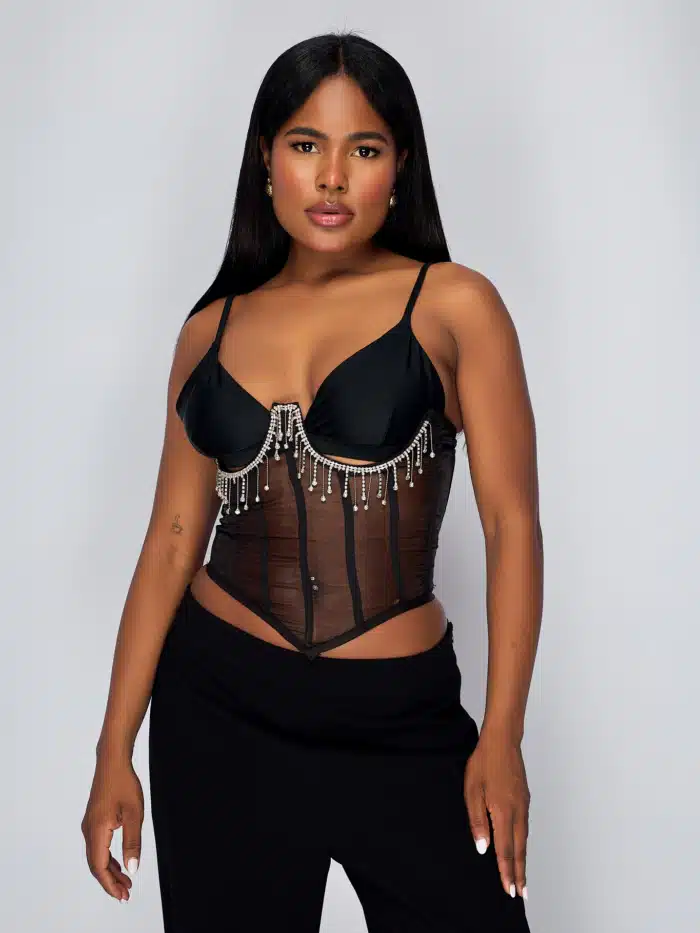 CORSET CINTURILLA NEGRO CON PEDRERIA